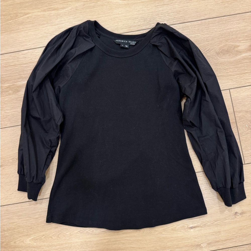 Veronica Beard Black Puff-Sleeve Top